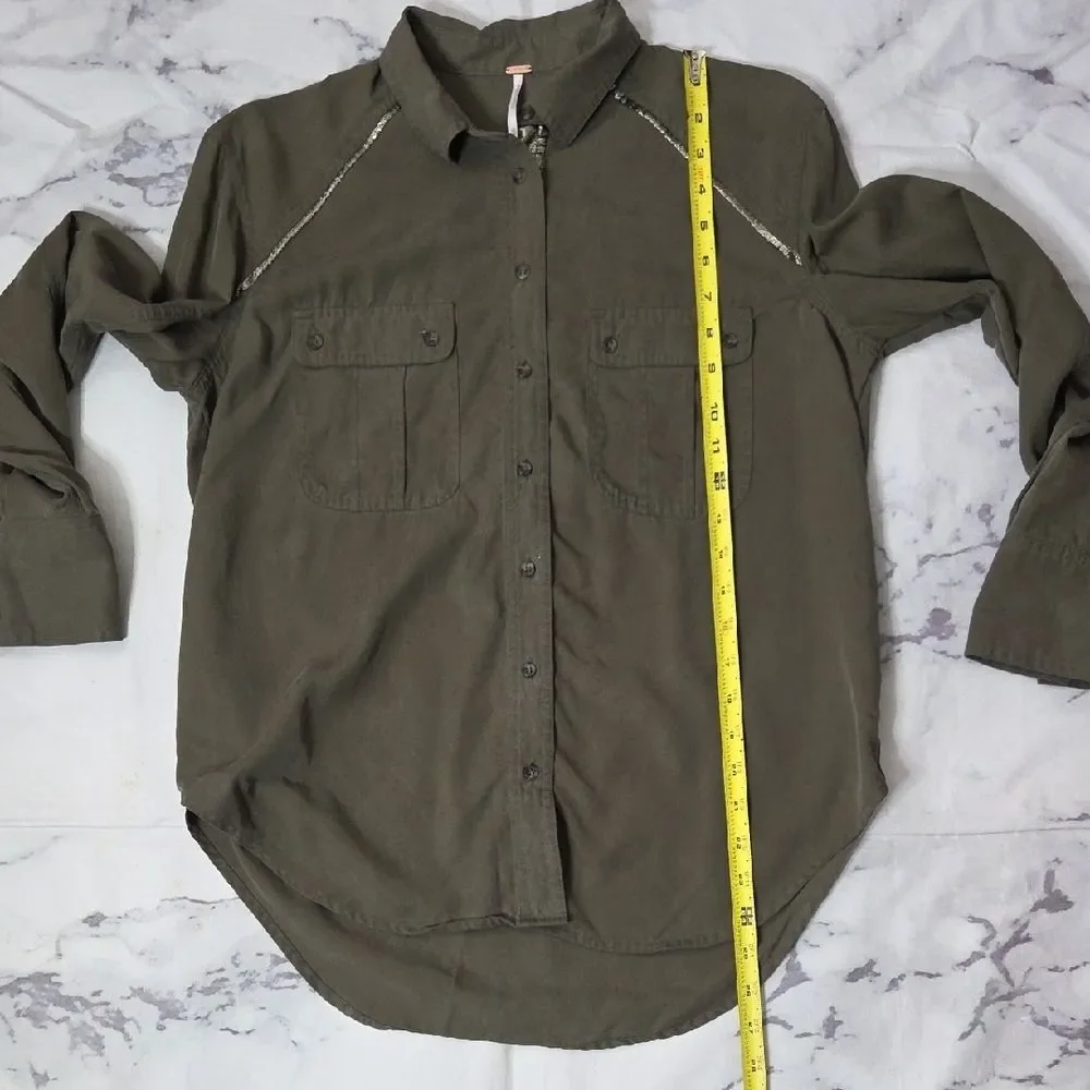 Free People Olive Button-Down Shirt